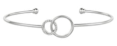 ESTATE .06CT DIAMOND 14KT WHITE GOLD CIRCULAR LOVE KNOT FLEXIBLE BANGLE BRACELET
