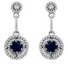 1.0CT DIAMOND & AAA SAPPHIRE 14KT WHITE GOLD 3D FILIGREE FLOWER HANGING EARRINGS
