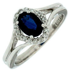 1.15CT DIAMOND & AAA SAPPHIRE 14KT WHITE GOLD 3D CLASSIC OVAL & ROUND FUN RING