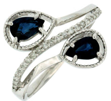1.12CT DIAMOND & AAA SAPPHIRE 14K WHITE GOLD PEAR SHAPE & ROUND CRISS CROSS RING