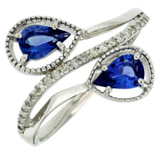 .96CT DIAMOND & AAA TANANITE 14KT WHITE GOLD DOUBLE LEAF CRISS CROSS LOVE RING