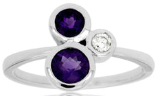 .93CT DIAMOND & AAA AMETHYST 14KT WHITE GOLD 3D ROUND 3 STONE BEZEL CLASSIC RING