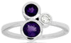.93CT DIAMOND & AAA AMETHYST 14KT WHITE GOLD 3D ROUND 3 STONE BEZEL CLASSIC RING