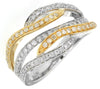 WIDE .64CT DIAMOND 14KT 2 TONE GOLD MULTI ROW LEAF CRISS CROSS ANNIVERSARY RING