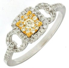 .42CT WHITE & FANCY YELLOW DIAMOND 14K 2 TONE GOLD CLUSTER LOVE KNOT SQUARE RING