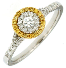 .48CT WHITE & FANCY YELLOW DIAMOND 14KT 2 TONE GOLD 3D CLUSTER FLOWER LOVE RING