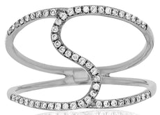 ESTATE .16CT DIAMOND 14KT WHITE GOLD 3D CLASSIC DOUBLE BAND SWIRL FUN RING