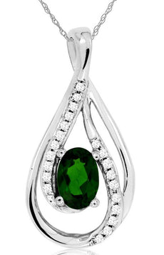 .53CT DIAMOND & AAA GREEN GARNET 14KT WHITE GOLD OVAL TEAR DROP FLOATING PENDANT