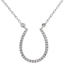 ESTATE .12CT DIAMOND 14KT WHITE GOLD 3D CLASSIC LUCKY HORSE SHOE FUN NECKLACE