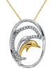 ESTATE .10CT DIAMOND 14KT 2 TONE GOLD 3D DOUBLE OVAL HAPPY DOLPHIN FUN PENDANT