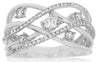 WIDE .50CT DIAMOND 14KT WHITE GOLD 3D MULTI ROW CRISS CROSS INFINTY LOVE RING