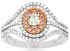 WIDE .71CT WHITE & PINK DIAMOND 14KT WHITE & ROSE GOLD OVAL HALO ENGAGEMENT RING