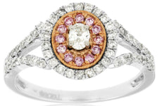 .65CT WHITE & PINK DIAMOND 14K WHITE & ROSE GOLD 3D OVAL & ROUND ENGAGEMENT RING