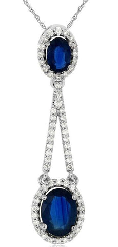 2.52CT DIAMOND & AAA SAPPHIRE 14KT WHITE GOLD OVAL TEAR DROP FLOATING PENDANT
