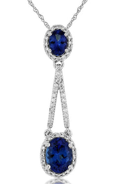2.12CT DIAMOND & AAA TANZANITE 14KT WHITE GOLD 3D OVAL & ROUND LARIAT PENDANT