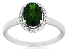 1.42CT DIAMOND & AAA GREEN GARNET 14KT WHITE GOLD 3D OVAL HALO ENGAGEMENT RING