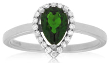 .92CT DIAMOND & AAA GREEN GARNET 14KT WHITE GOLD PEAR SHAPE HALO ENGAGEMENT RING