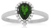 .92CT DIAMOND & AAA GREEN GARNET 14KT WHITE GOLD PEAR SHAPE HALO ENGAGEMENT RING