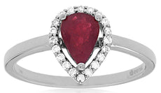 .87CT DIAMOND & AAA RUBY 14KT WHITE GOLD PEAR SHAPE & ROUND HALO ENGAGEMENT RING