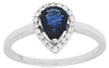 1.0CT DIAMOND & AAA SAPPHIRE 14K WHITE GOLD PEAR SHAPE & ROUND HALO PROMISE RING