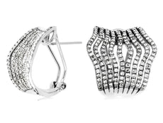 1.22CT DIAMOND 14KT WHITE GOLD 3D MULTI ROW MULTI WAVE CLIP ON HANGING EARRINGS