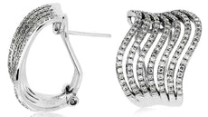 ESTATE WIDE .98CT DIAMOND 14KT WHITE GOLD 3D MULTI WAVE CLIP ON HANGING EARRINGS