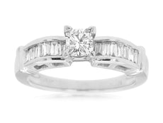 .75CT DIAMOND 14KT WHITE GOLD 3D PRINCESS & BAGUETTE CLASSIC ENGAGEMENT RING