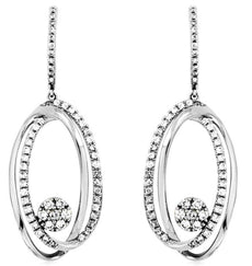 ESTATE .68CT DIAMOND 14KT WHITE GOLD 3D FLOWER LOVE KNOT OVAL HANGING EARRINGS