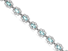 3.82CT DIAMOND & AQUAMARINE 14KT WHITE GOLD OVAL & ROUND FILIGREE LOVE BRACELET