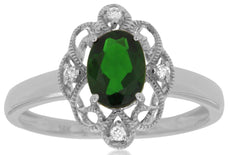 .99CT DIAMOND & AAA GREEN GARNET 14KT WHITE GOLD OVAL OPEN FILIGREE FLOWER RING