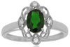.99CT DIAMOND & AAA GREEN GARNET 14KT WHITE GOLD OVAL OPEN FILIGREE FLOWER RING