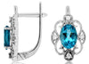 1.93CT DIAMOND & AAA BLUE TOPAZ 14KT WHITE GOLD OPEN FILIGREE HANGING EARRINGS