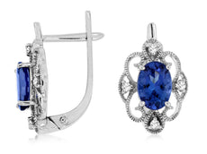 1.78CT DIAMOND & AAA TANZANITE 14KT WHITE GOLD 3D OPEN FILIGREE HANGING EARRINGS