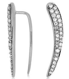 ESTATE .50CT DIAMOND 14KT WHITE GOLD 3D CLASSIC 2 ROW CURVE BAR HANGING EARRINGS