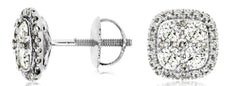 ESTATE 1.0CT DIAMOND 14KT WHITE GOLD CLASSIC CLUSTER SQUARE SCREWBACK EARRINGS