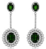 LARGE 10.80CT DIAMOND & AAA GREEN GARNET 14KT WHITE GOLD FLOWER HANGING EARRINGS