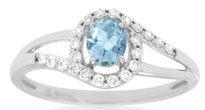.48CT DIAMOND & AAA AQUAMARINE 14KT WHITE GOLD LOVE KNOT FRIENDSHIP PROMISE RING