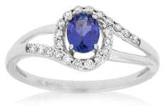 .4CT DIAMOND & AAA TANZANITE 14K WHITE GOLD OVAL & ROUND FRIENDSHIP PROMISE RING