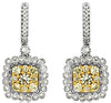 1.50CT WHITE & FANCY YELLOW DIAMOND 14KT WHITE GOLD 3D CLUSTER HANGING EARRINGS