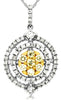 .73CT WHITE & CANARY DIAMOND 14KT WHITE GOLD 3D DOUBLE CIRCULAR FLOATING PENDANT