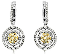 .93CT WHITE & FANCY YELLOW DIAMOND 14KT WHITE GOLD 3D CIRCULAR HANGING EARRINGS