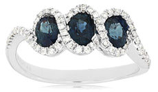 1.19CT DIAMOND & AAA SAPPHIRE 14KT WHITE GOLD 3D OVAL INFINITY 3 STONE LOVE RING
