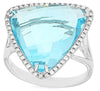 LARGE 12.15CT DIAMOND & AAA BLUE TOPAZ 14KT WHITE GOLD 3D TRILLION HALO FUN RING