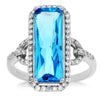 5.31CT DIAMOND & AAA BLUE TOPAZ 14KT WHITE GOLD CUSHION CUT HALO LOVE KNOT RING