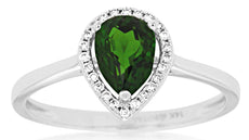.88CT DIAMOND & AAA GREEN GARNET 14KT WHITE GOLD PEAR SHAPE HALO ENGAGEMENT RING