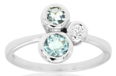 .75CT DIAMOND & AAA AQUAMARINE 14KT WHITE GOLD 3D 3 STONE BEZEL ETOILE LOVE RING