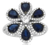 WIDE 2.40CT DIAMOND & AAA SAPPHIRE 14K WHITE GOLD PEAR SHAPE & ROUND FLOWER RING