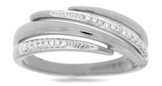 ESTATE .09CT DIAMOND 14KT WHITE GOLD 3D CLASSIC MULTI ROW CRISS CROSS FUN RING
