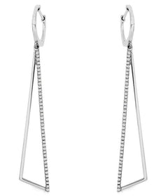 ESTATE .31CT DIAMOND 14KT WHITE GOLD 3D ELONGATED TRIANGULAR HANGING EARRINGS