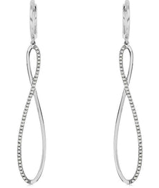 ESTATE .31CT DIAMOND 14KT WHITE GOLD 3D CLASSIC INFINITY LOVE HANGING EARRINGS